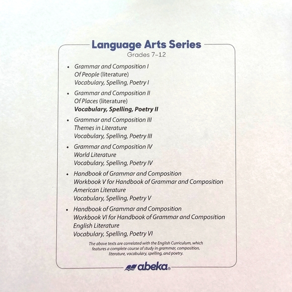 Abeka Vocabulary, Spelling & Poetry II Teacher's Key, Sixth Edition, Grade 8 - Picture 6 of 6